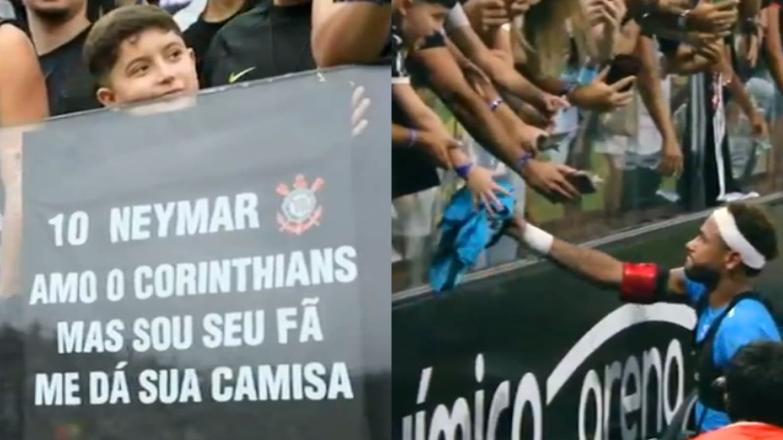 “Sou seu fã”: garoto corinthiano de SC recebe camisa de Neymar em clássico e precisa de escolta para deixar estádio