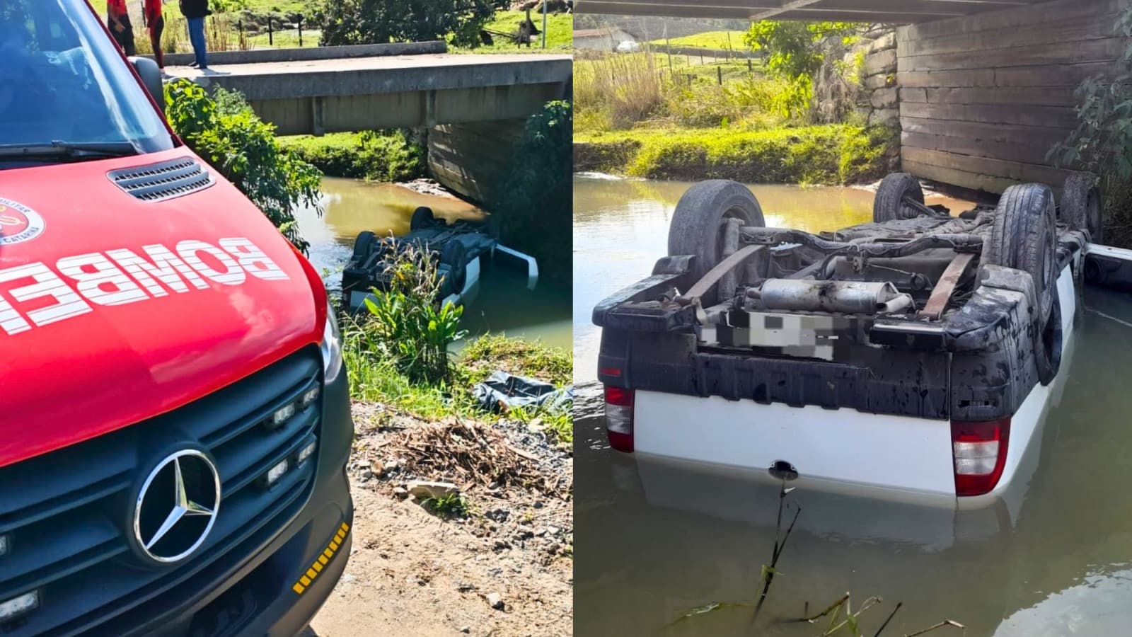 Motorista de 48 anos morre preso ao cinto após veículo capotar e cair em rio no Alto Vale