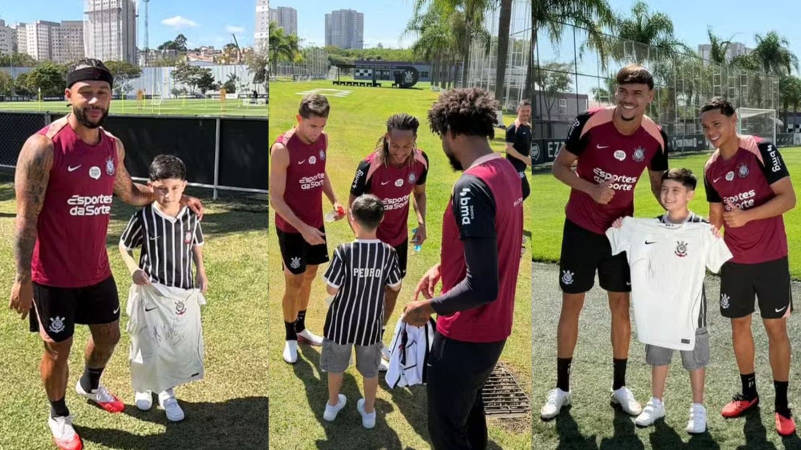 Multado no STJD após hostilidade, Corinthians recebe pequeno torcedor de SC em treino com Depay e elenco