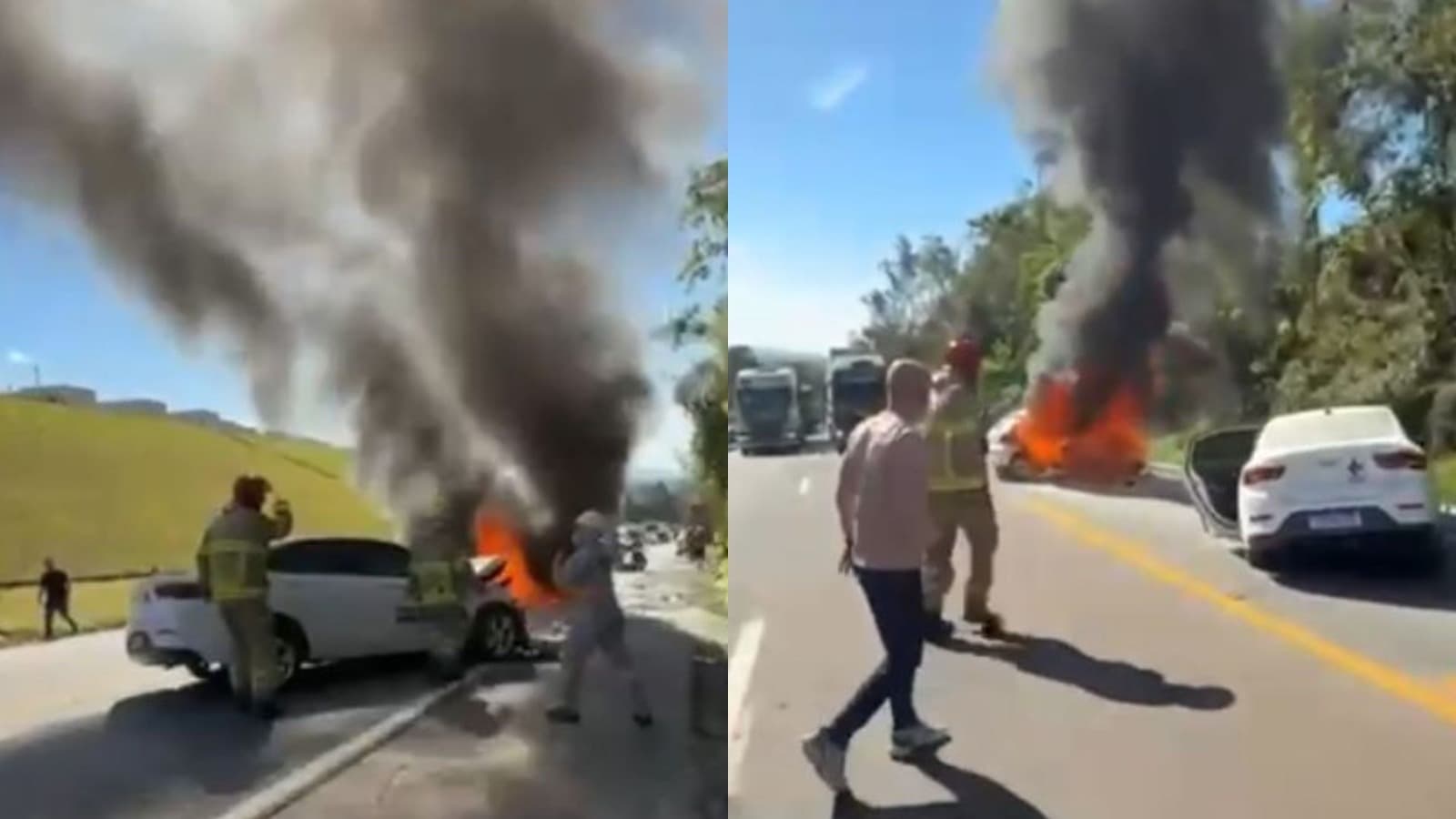 Colisão incendeia carro, mata uma pessoa e trava a BR-470 nos dois sentidos em Ibirama
