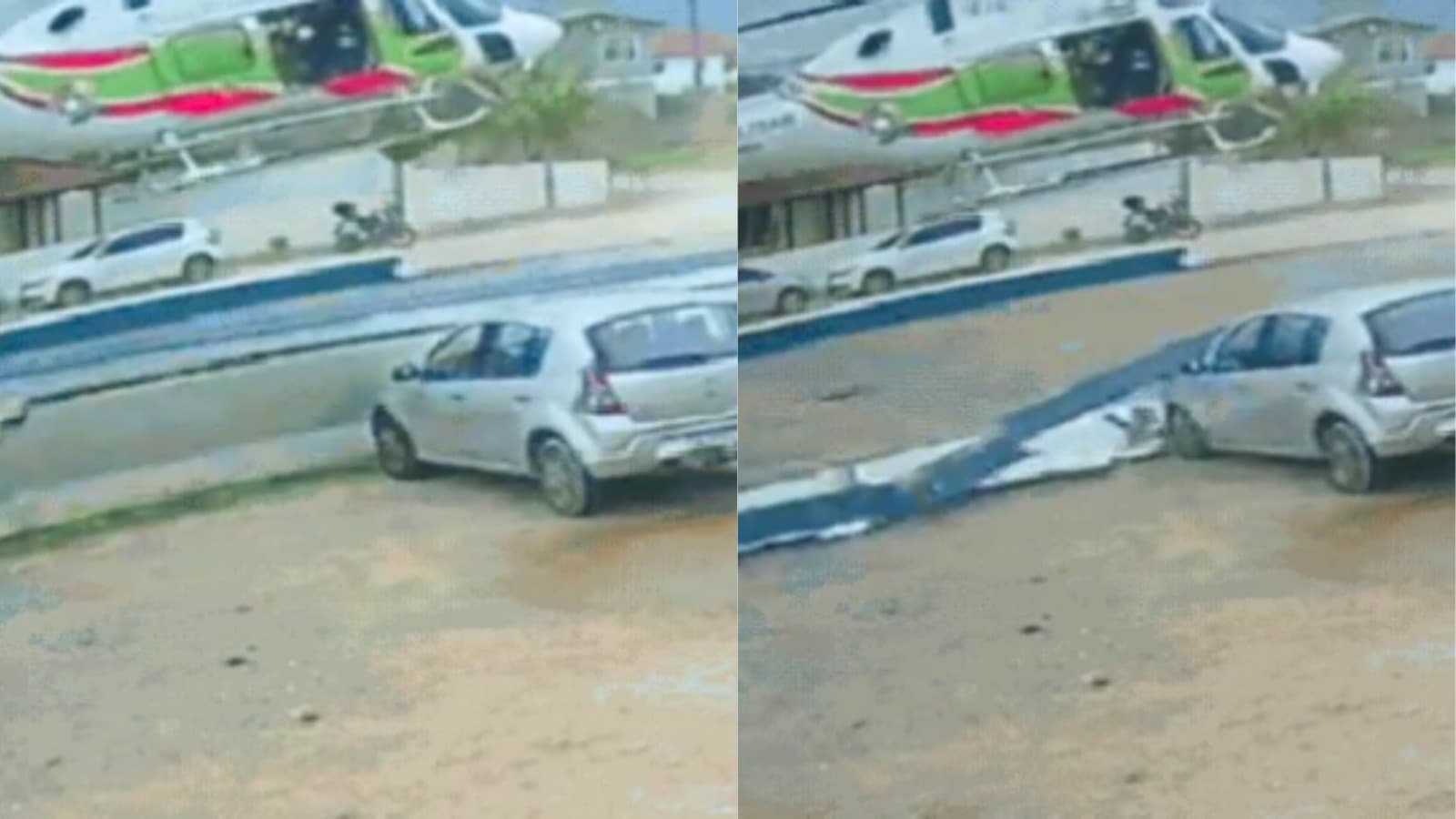 Muro cai em cima de carros durante pouso de helicóptero em UPA na Grande Florianópolis
