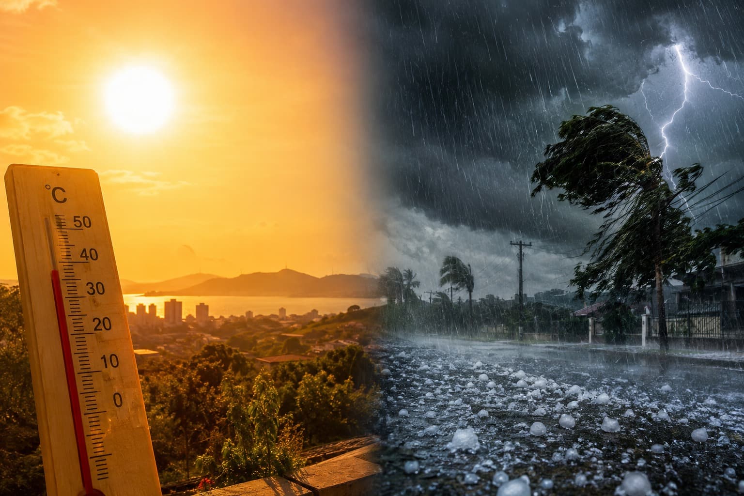 Calor de 32°C abre caminho para tempestades, granizo e rajadas de vento de até 100 km/h em SC