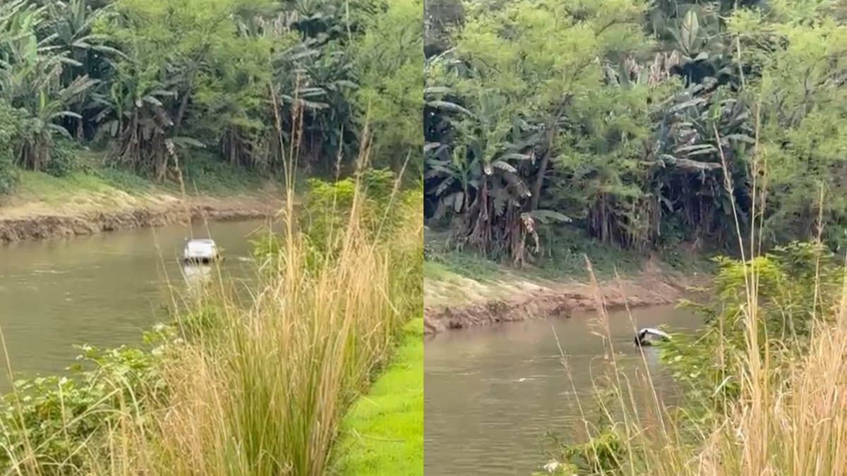 Após ser demitido, homem tem surto, diz estar sendo perseguido e cai com carro em rio de Brusque