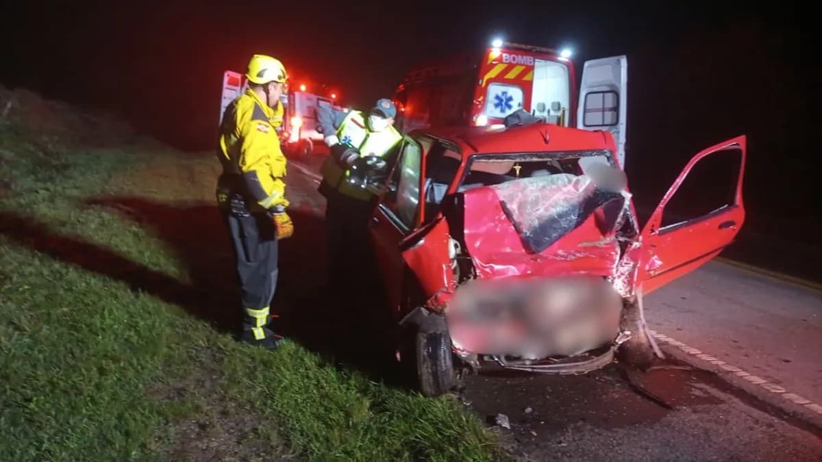 Carro fica destruído e motorista morre após bater de frente com carreta na BR-282