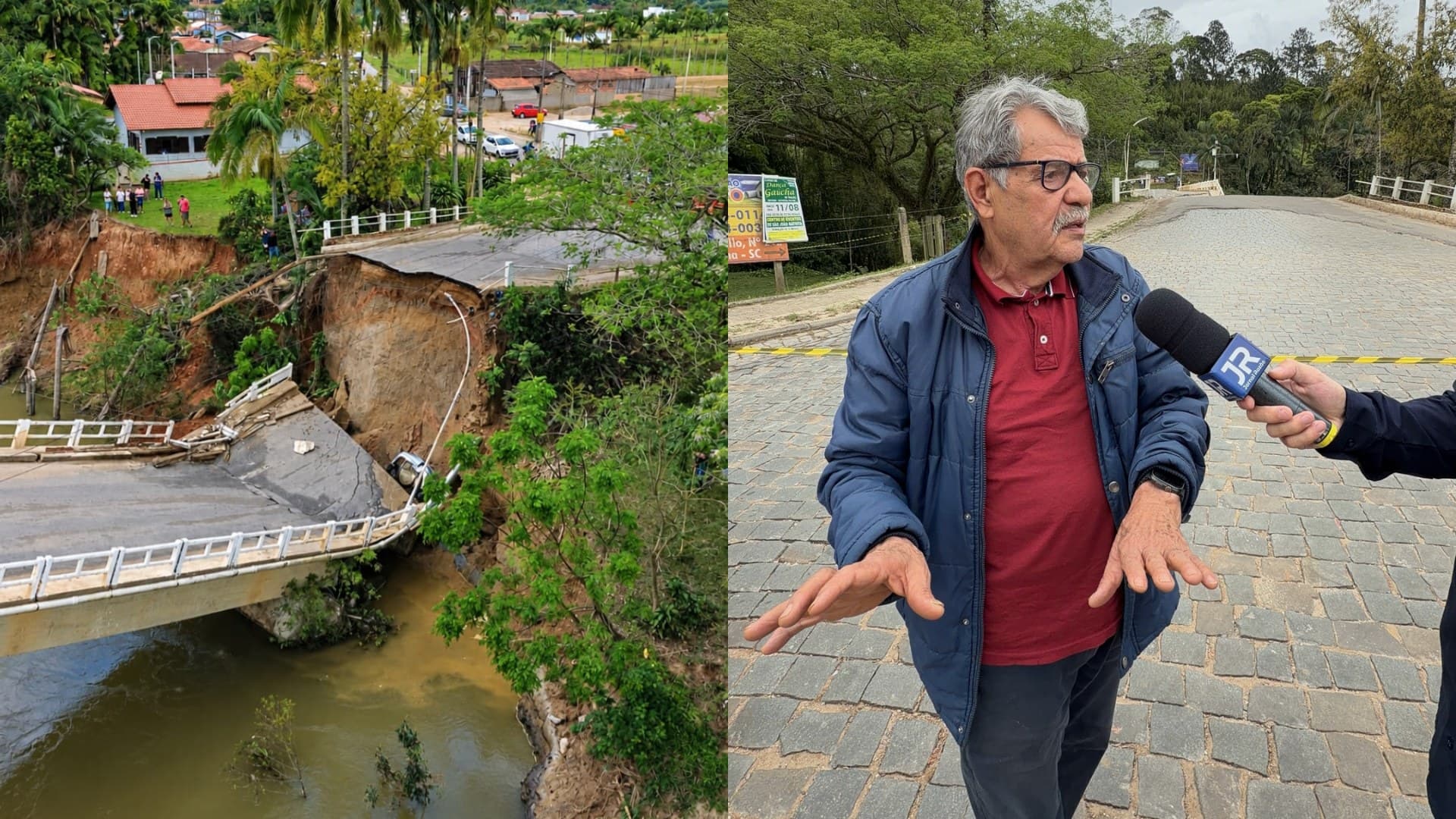 Porta travou, ponte cedeu e idosa ficou presa no carro, diz marido: “achei que ela ia morrer”