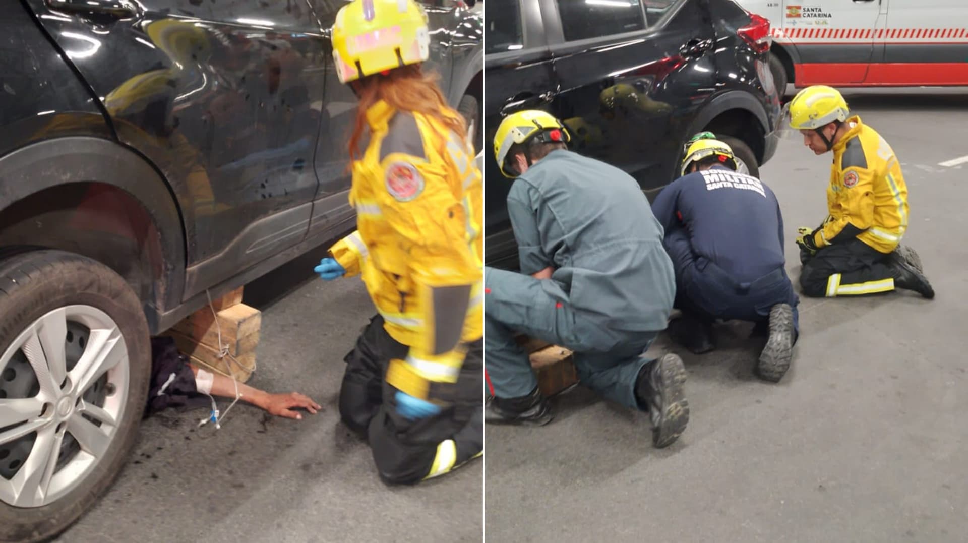 Homem de 58 anos fica preso embaixo de carro após ser atropelado em supermercado de Blumenau