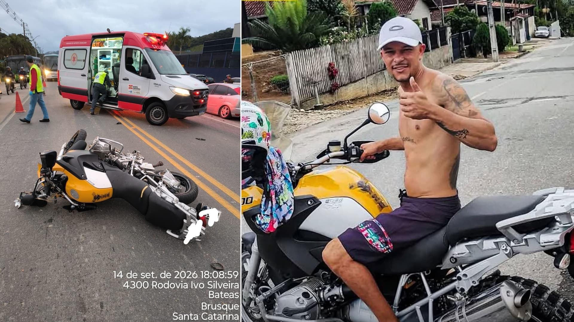 IDENTIFICADO: Motociclista bate em carro, cai na pista e morre após ser atingido por outro veículo em Brusque