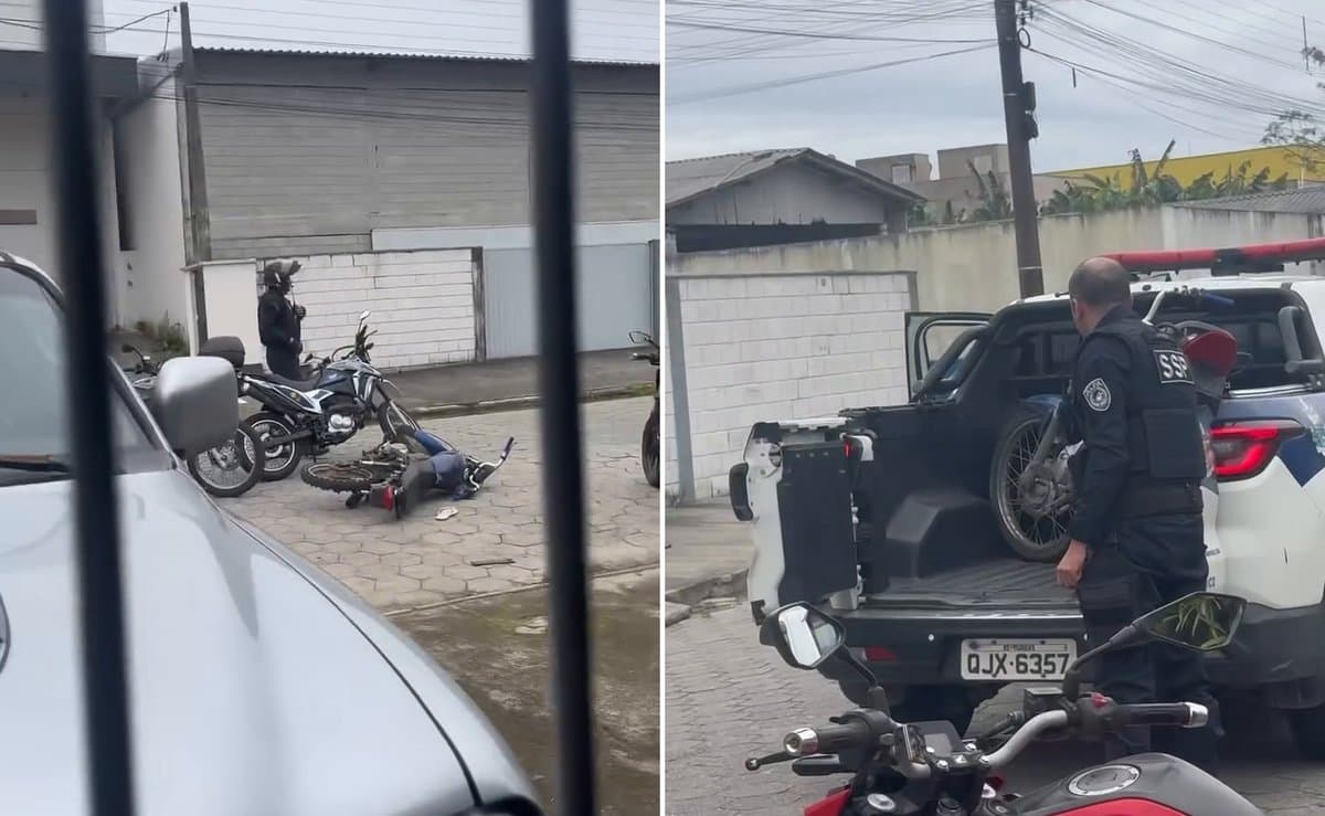 'Vixe, deitou': fuga de moto termina em queda e abordagem da SSP em Tijucas