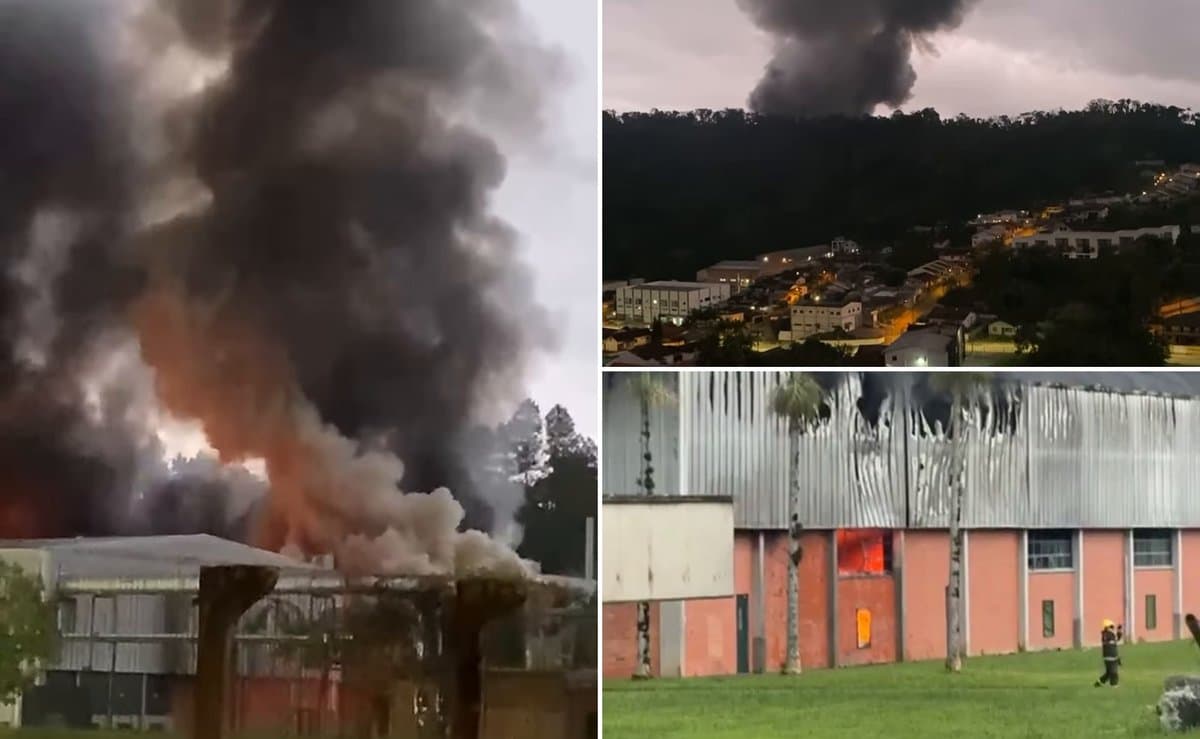 Fumaça toma o céu: incêndio de grandes proporções atinge fábrica da Cremer em SC