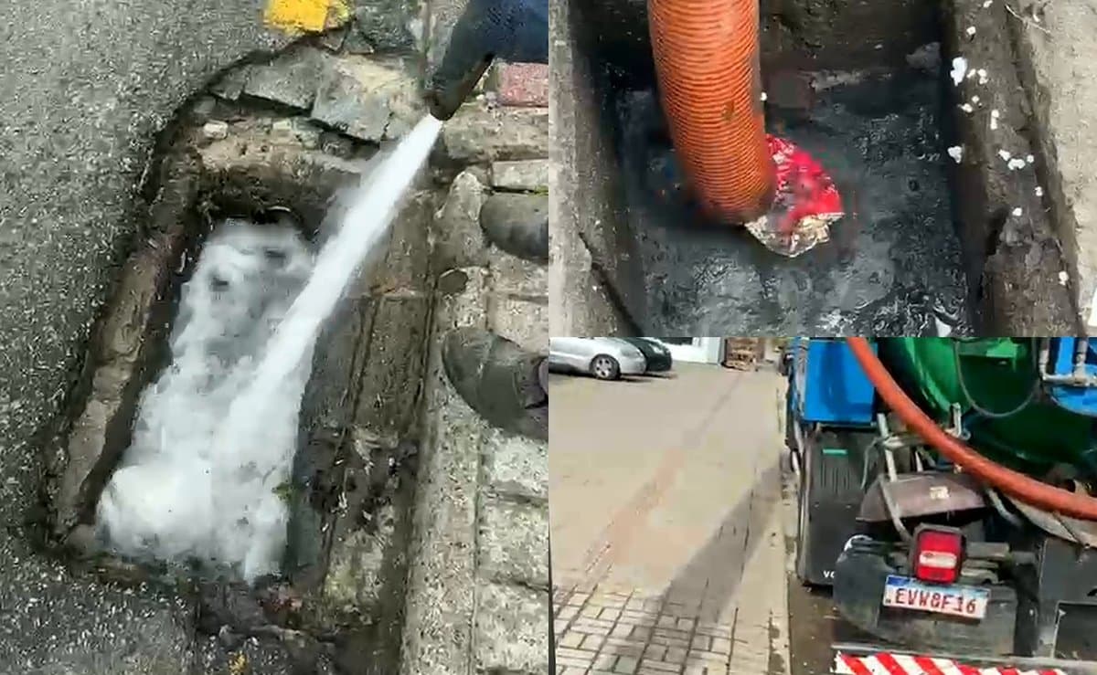 Vídeo mostra hidrojato sugando lixo de bocas de lobo em Tijucas; caminhão passou por 40 ruas