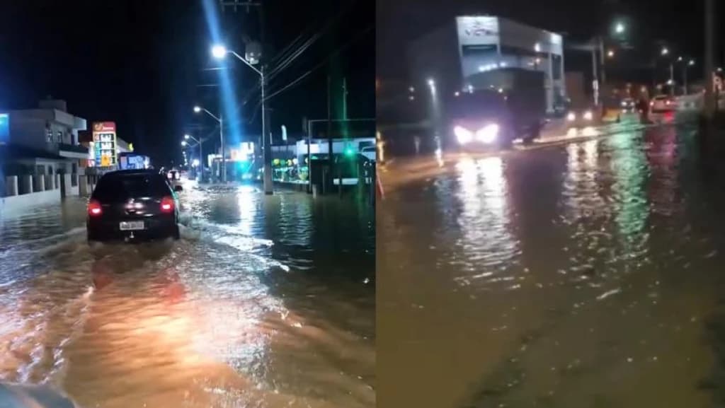 URGENTE: Rio transborda e invade ruas no Centro de Tijucas