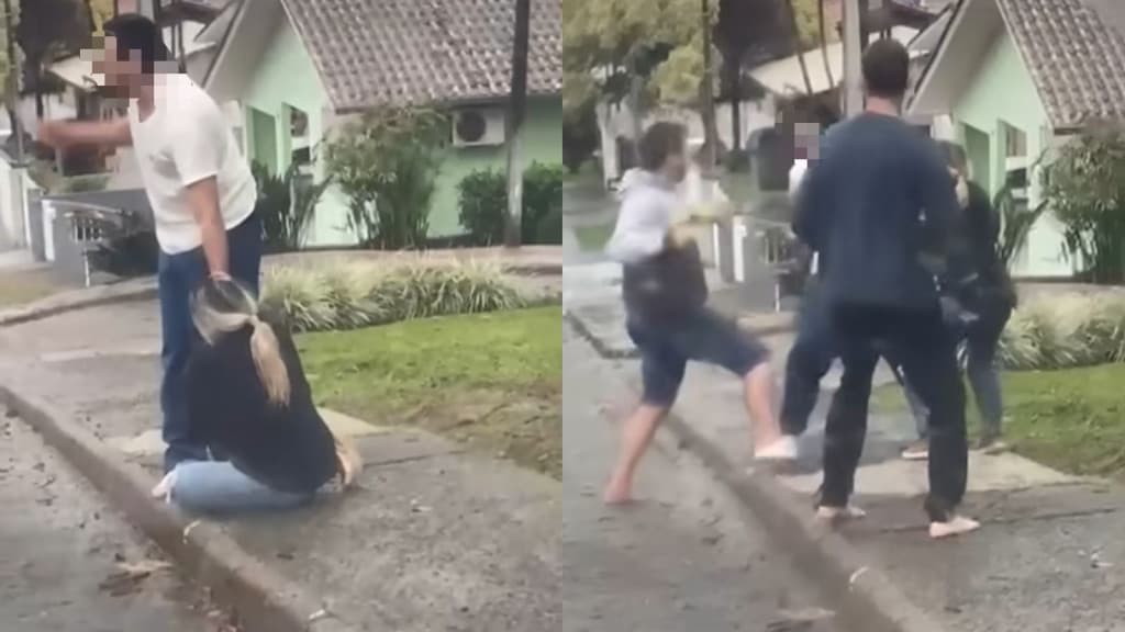 VÍDEO: Homens dão uma surra e impedem que mulher fosse esfaqueada pelo ex
