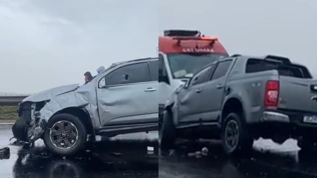 Água na pista provoca acidente com caminhonete na BR-101, em Tijucas