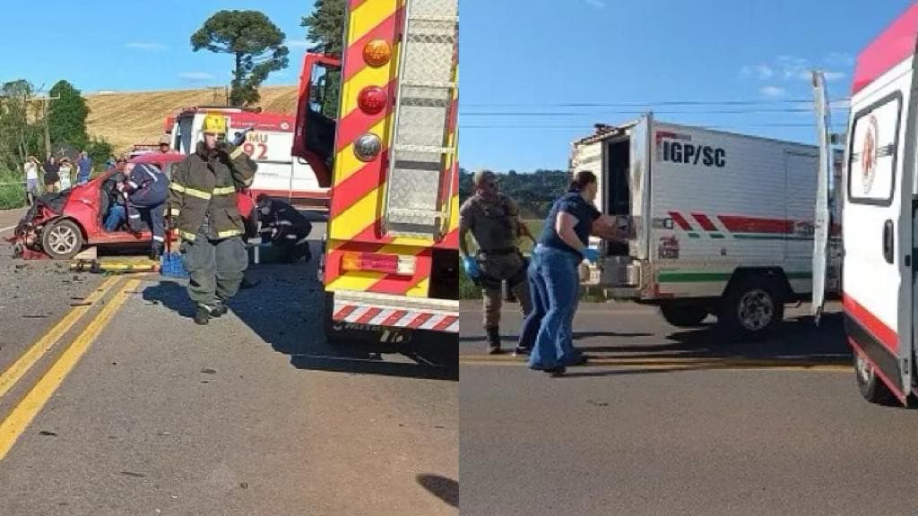 Colisão frontal entre dois carros deixa dois mortos na SC-355