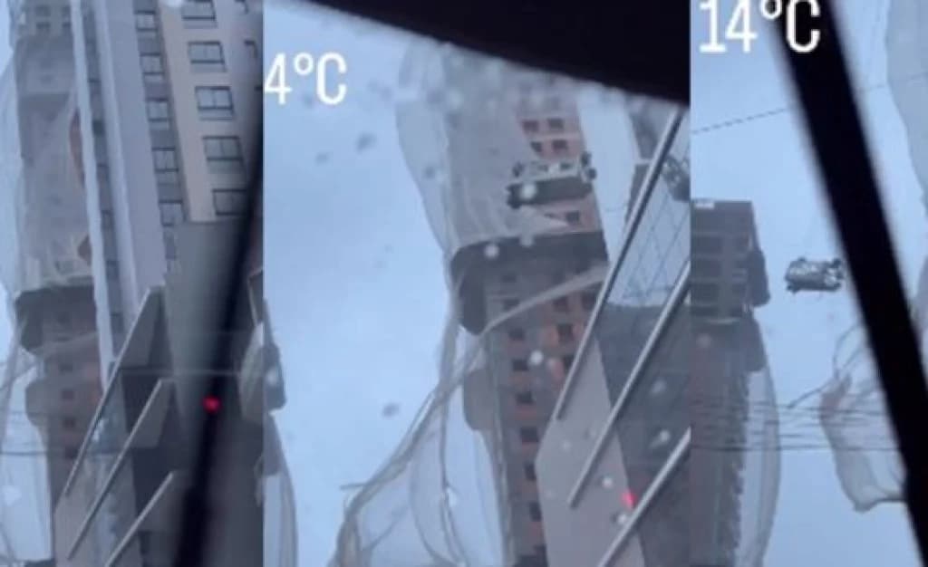 VÍDEO: Andaime tem riscos de cair devido à ventania em Itapema