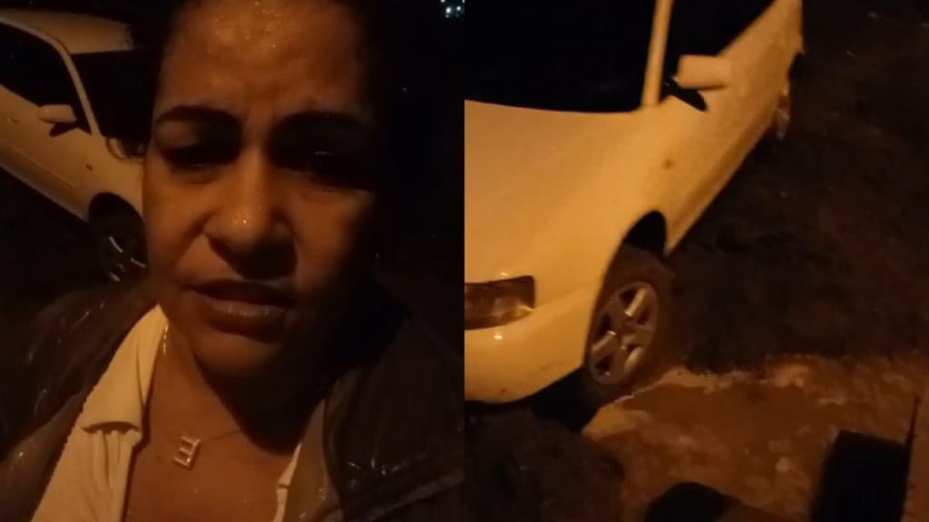 AGORA: Trabalhadora pede socorro após cair com carro em cratera em Porto Belo