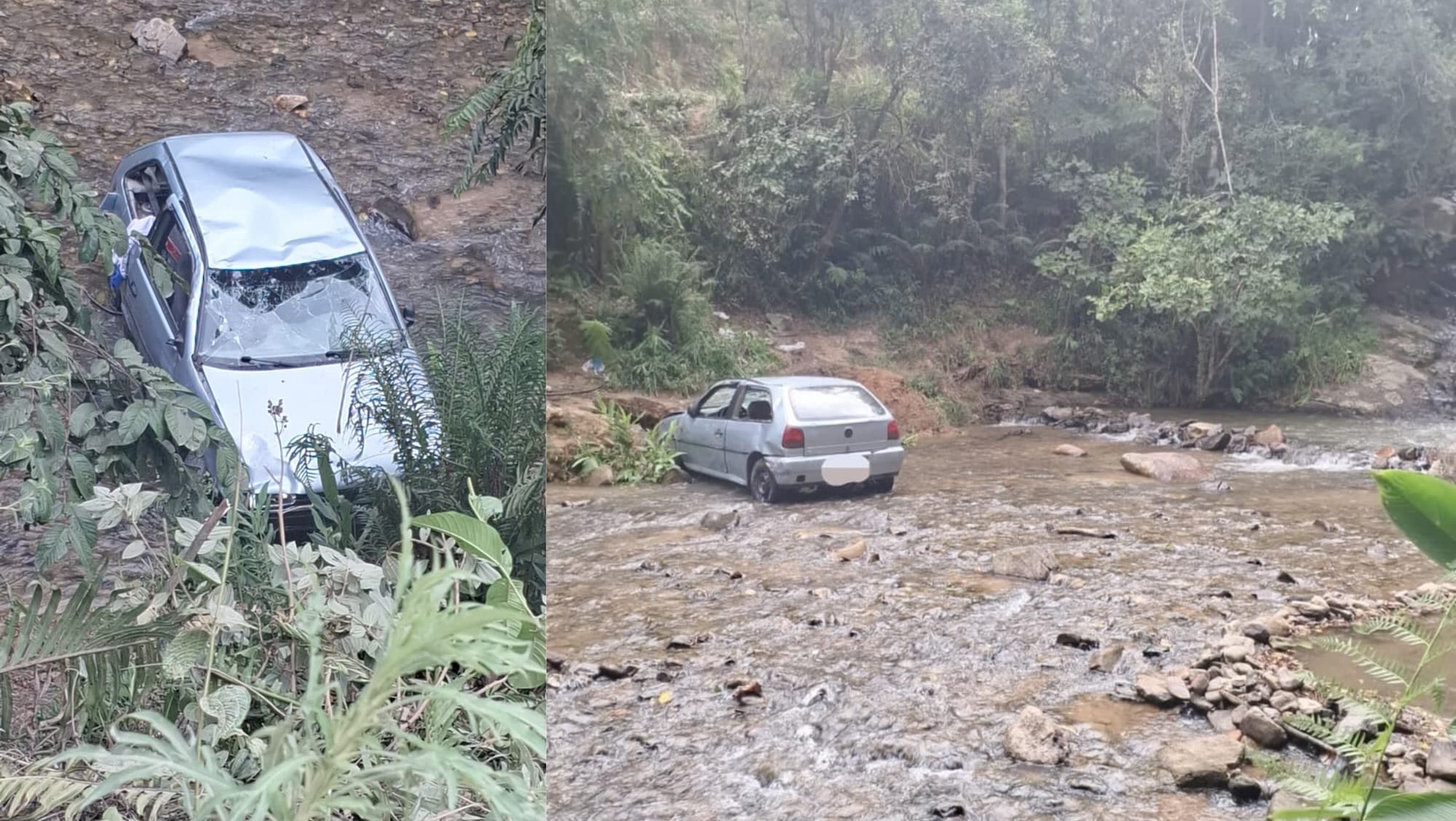 Veículo despenca em ribanceira, atinge pedestre e cai em rio de Brusque