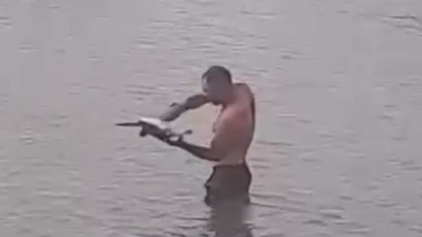 Morador de Florianópolis entra no mar e salva tartaruga presa em rede em Bombinhas