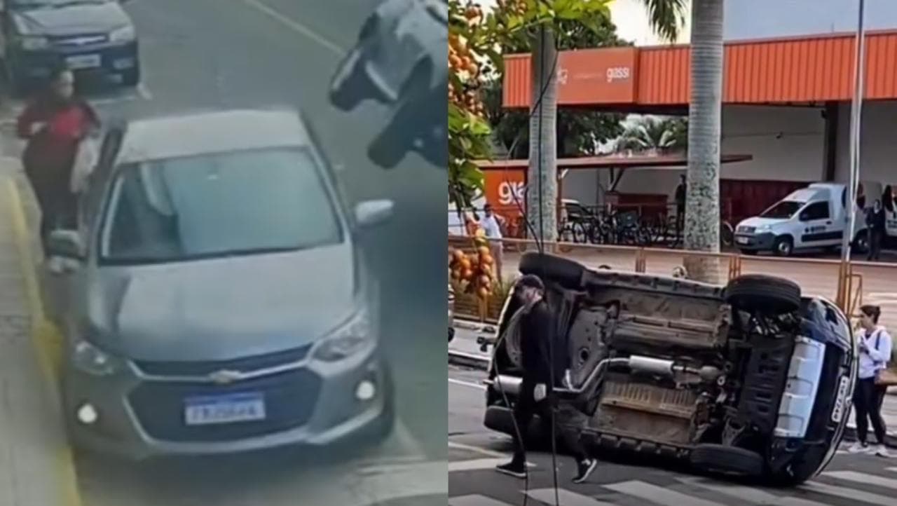 Idosa capota carro após colidir com veículo estacionado em SC