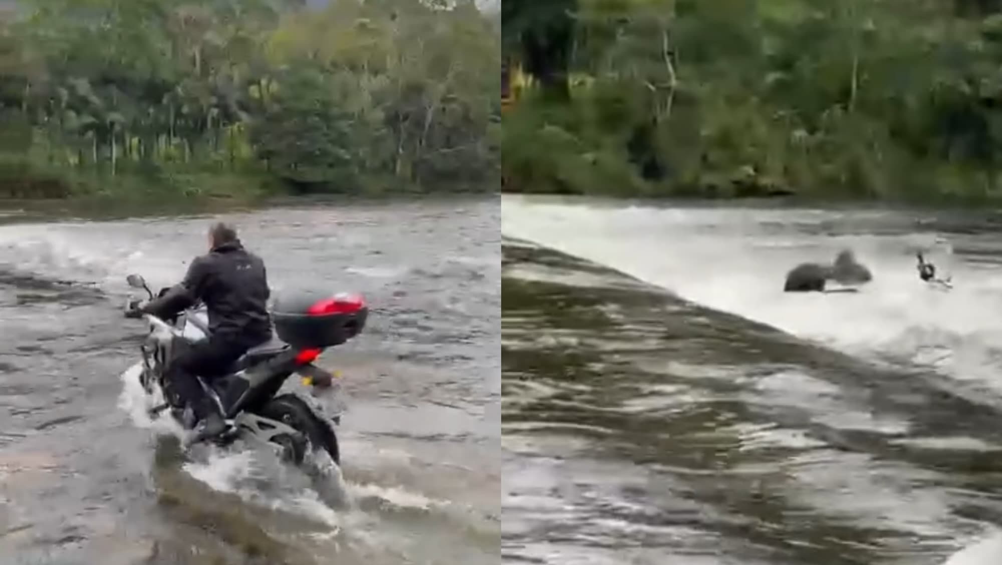 Motociclista tenta atravessar ponte invertida em SC e é arrastado pela correnteza
