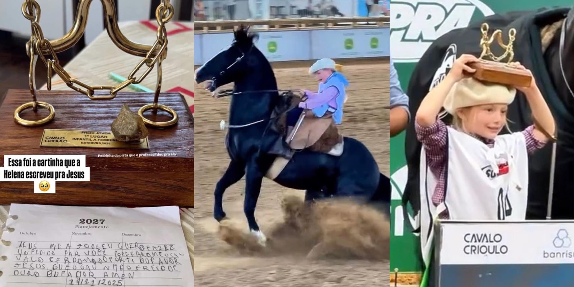 Com apenas 7 anos, catarinense conquista Freio de Ouro após escrever carta pedindo ajuda a Jesus