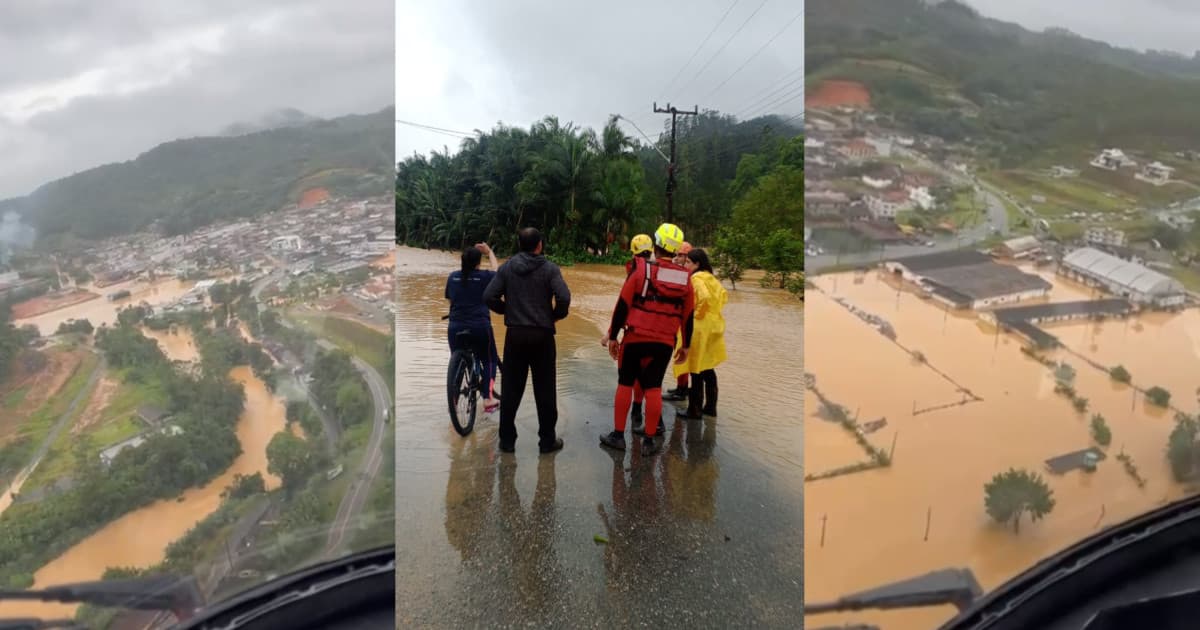 Fortes chuvas isolam cidade e mobilizam força tarefa no Litoral de SC: famílias são resgatadas em meio ao caos