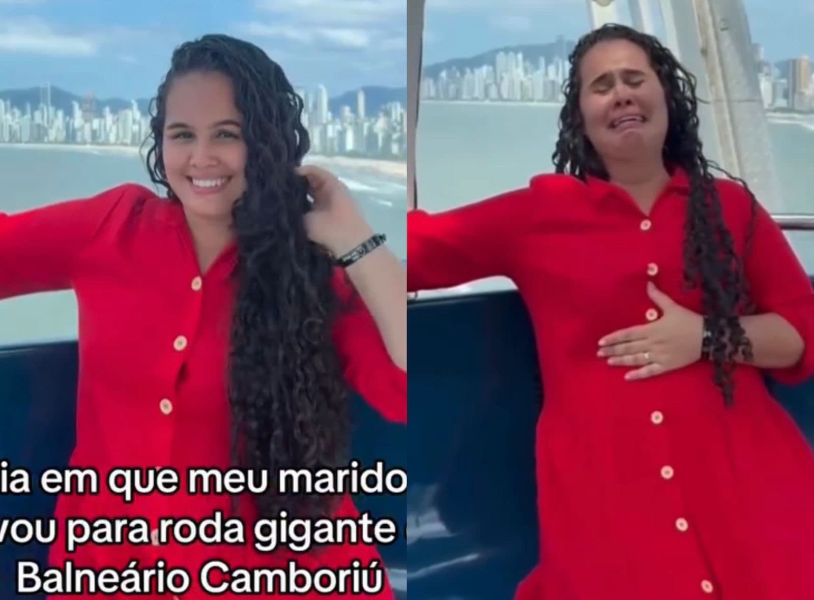 Reação na roda gigante de BC viraliza: turista entrou confiante, e saiu apavorada com a altura