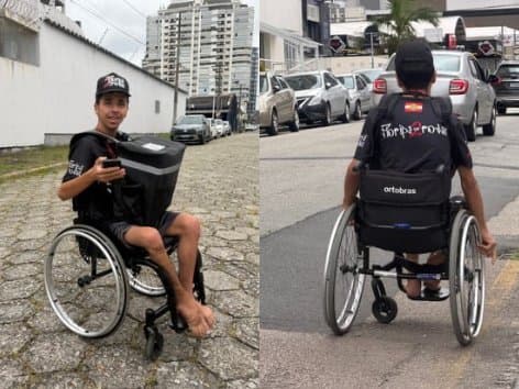 Determinação e inspiração: jovem de 19 anos realiza entregas em cadeira de rodas em São José