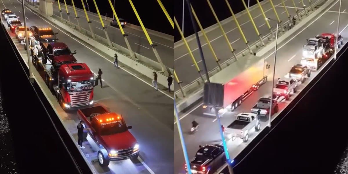 “Fazer fotinhos”: influenciador para frota de carros no meio de ponte em SC e internautas reagem