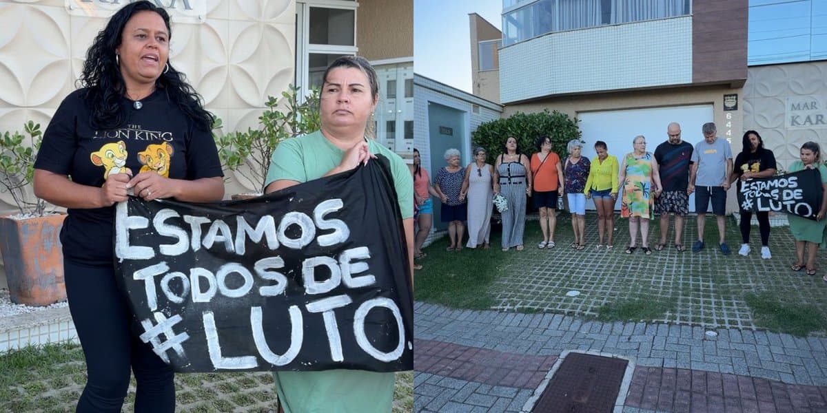 Moradores fazem oração e pedem por justiça em frente a prédio onde casal de idosos foi assassinado em SC