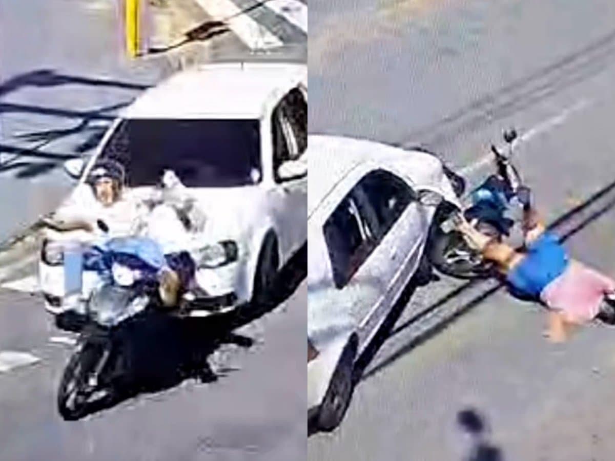 VÍDEO: Motorista tenta pegar arma de PM após atropelar dois motociclistas em Blumenau