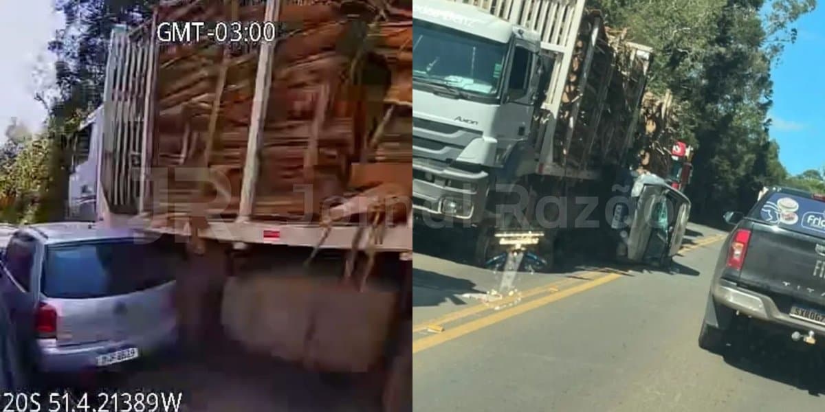 Motorista arrisca ultrapassagem proibida, fica prensada entre caminhões e sobrevive por um milagre em SC
