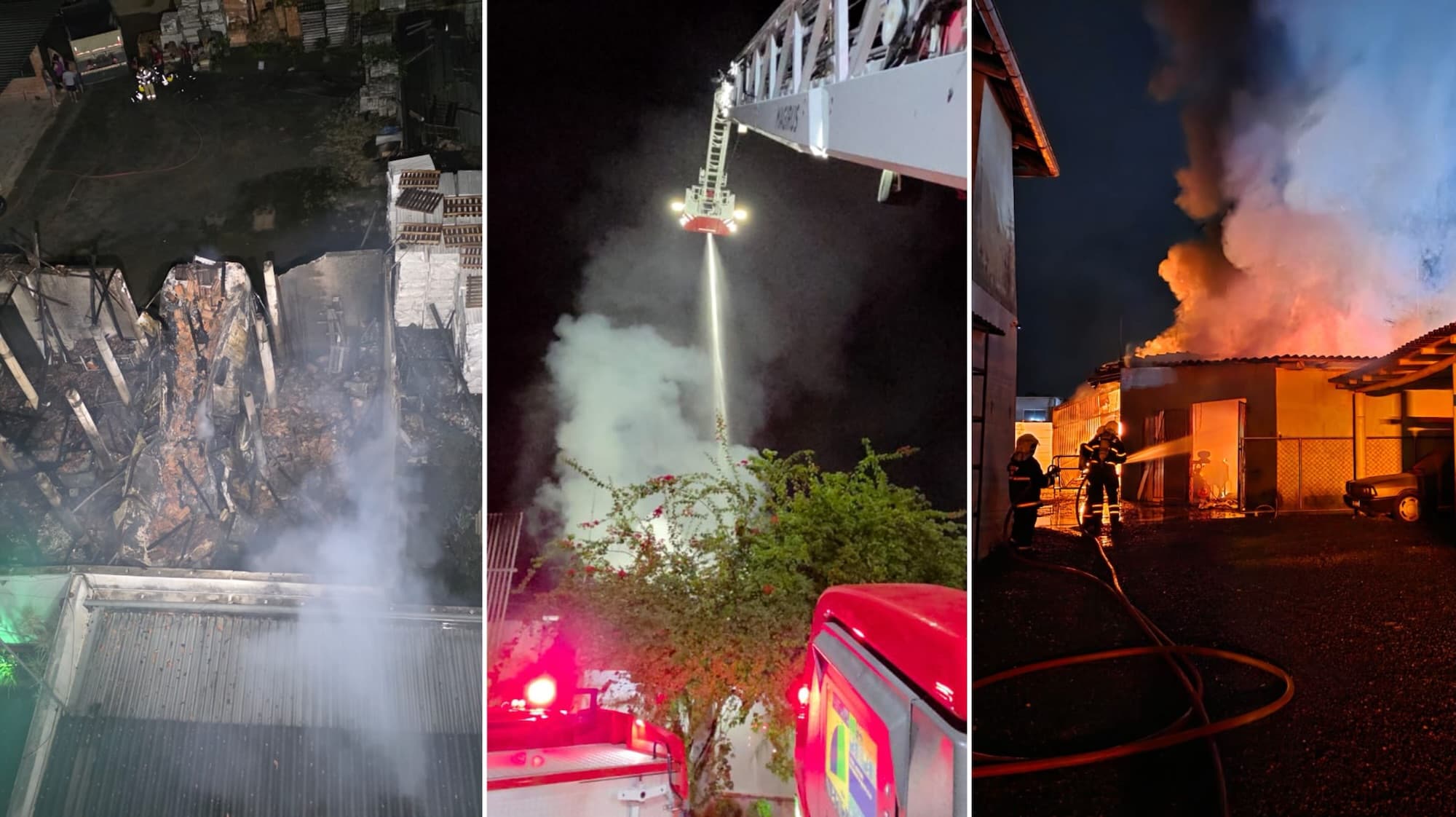 Incêndio a metros de posto de combustíveis mobiliza bombeiros de quatro cidades