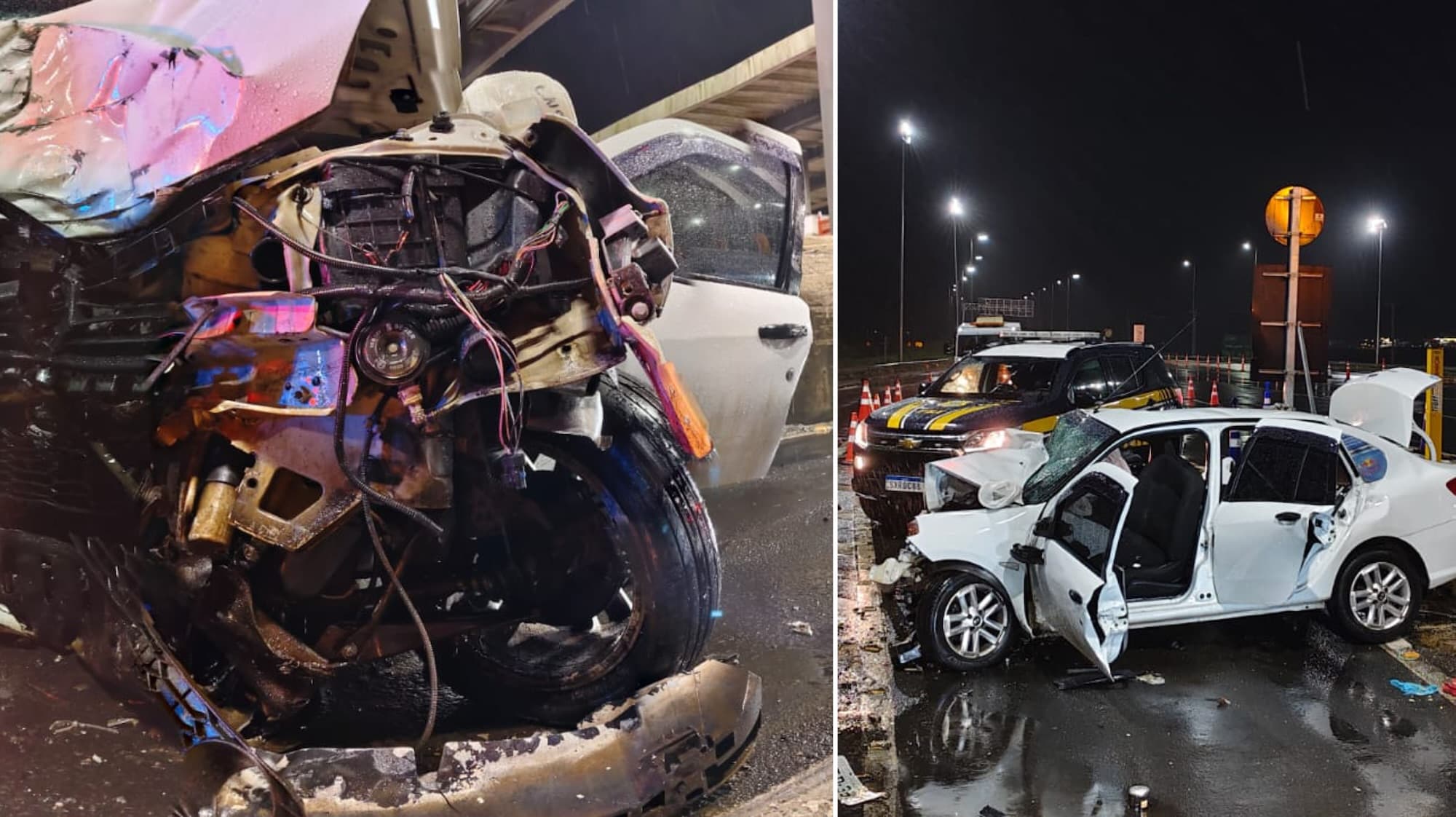 Mulher morre e dois ficam feridos após carro bater em mureta de pedágio na BR-101