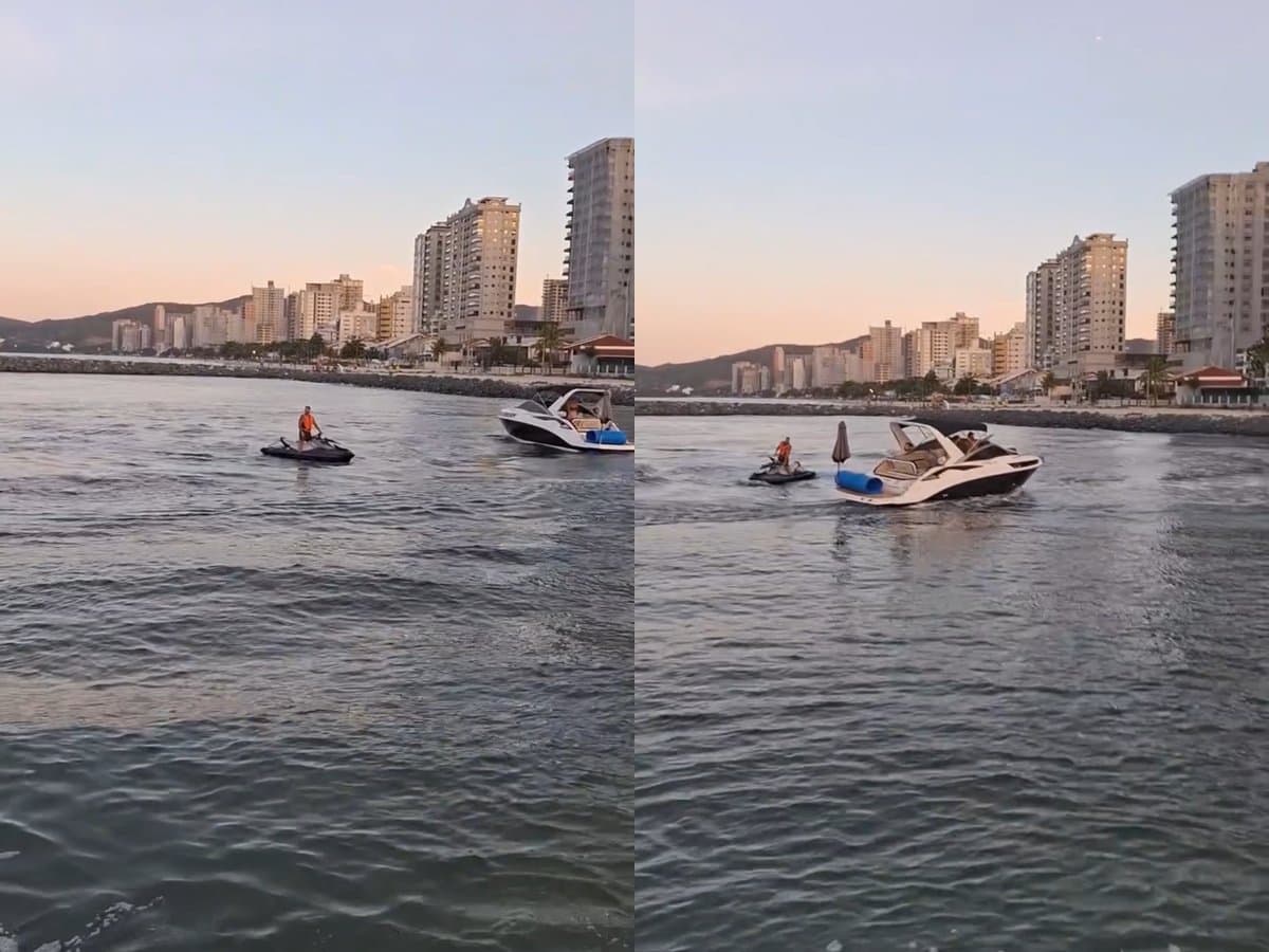 Família bate boca com condutor de jet ski após ser “encharcada” de água no molhe de Porto Belo