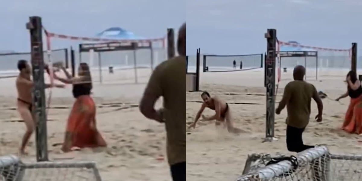 Moradora dá bolsadas em homem seminu que importunava banhistas na praia de Balneário Camboriú