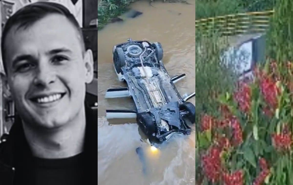 Motorista morre após errar entrada de ponte e cair em rio no Vale do Itajaí; VEJA VÍDEO