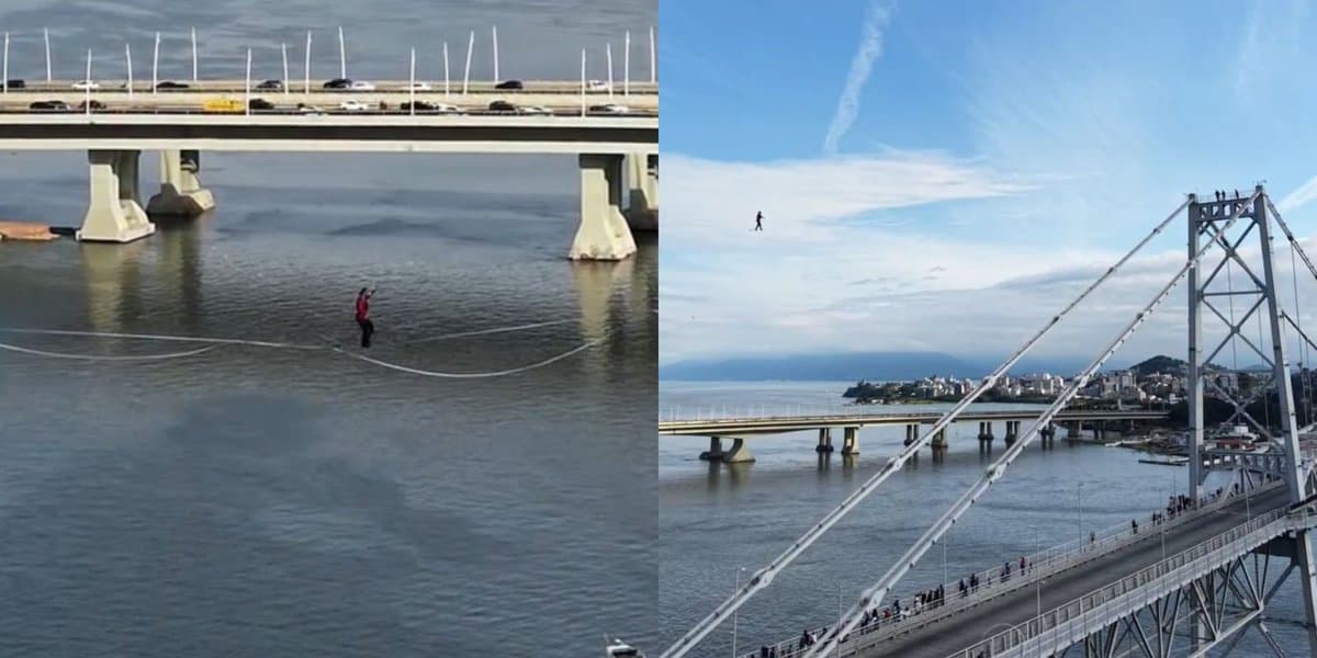 “Nunca senti uma energia tão boa”, diz catarinense ao cravar recorde sobre a ponte Hercílio Luz em Florianópolis