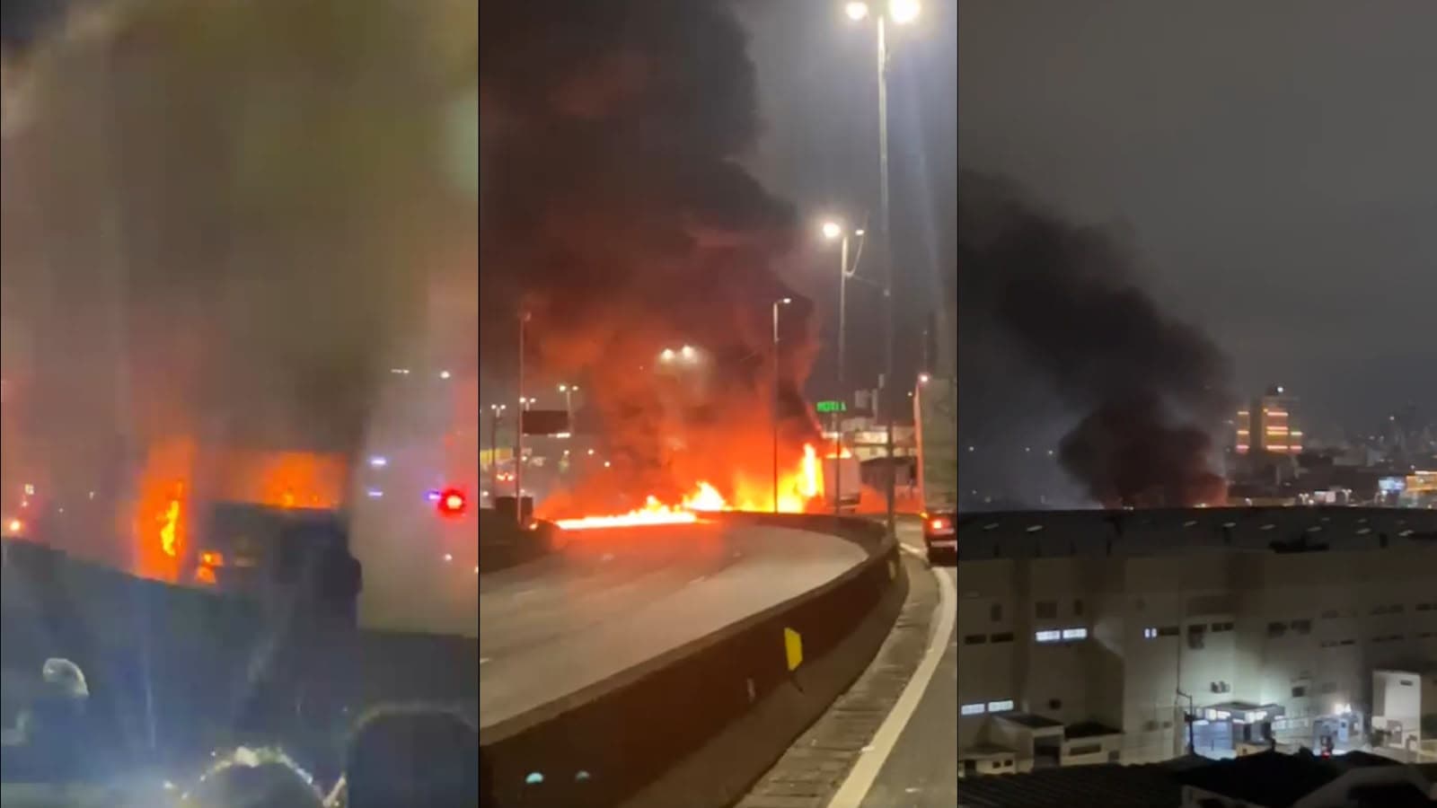 Caminhão explode em chamas e fecha a BR-101 nos dois sentidos na Grande Florianópolis