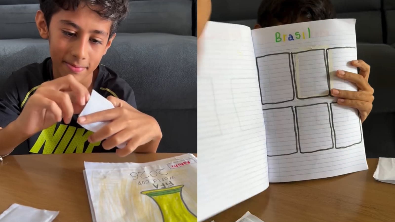 “Criança sem celular é assim”: garoto de 12 anos monta o próprio álbum da Copa do Mundo em SC e viraliza
