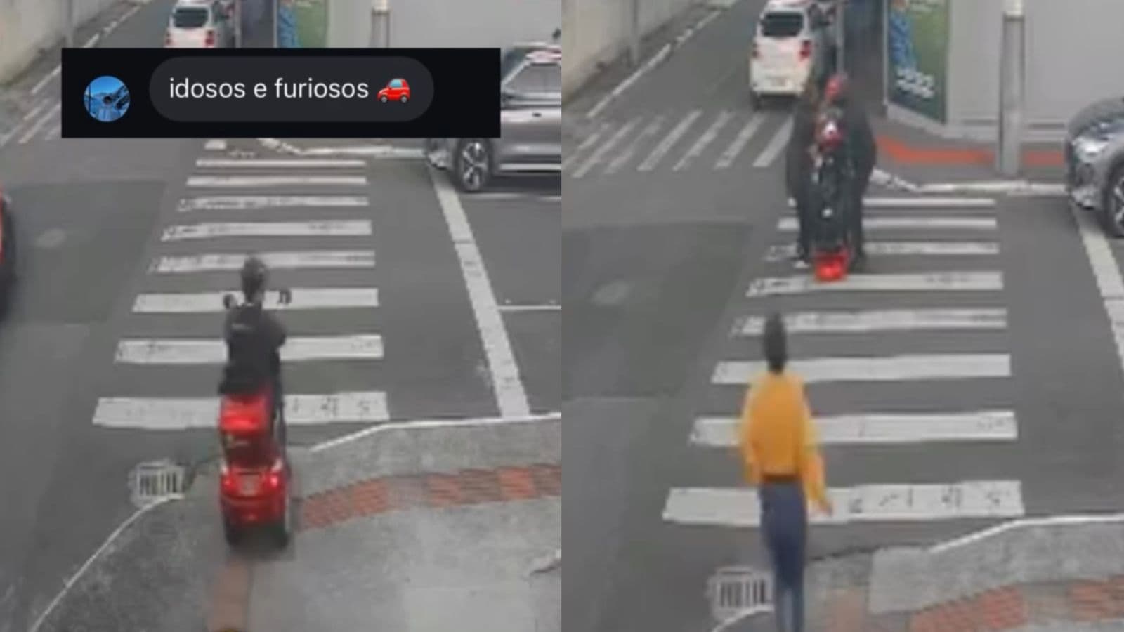 Idoso “dá grau” sem querer ao atravessar faixa de pedestres e vídeo viraliza em Balneário Camboriú