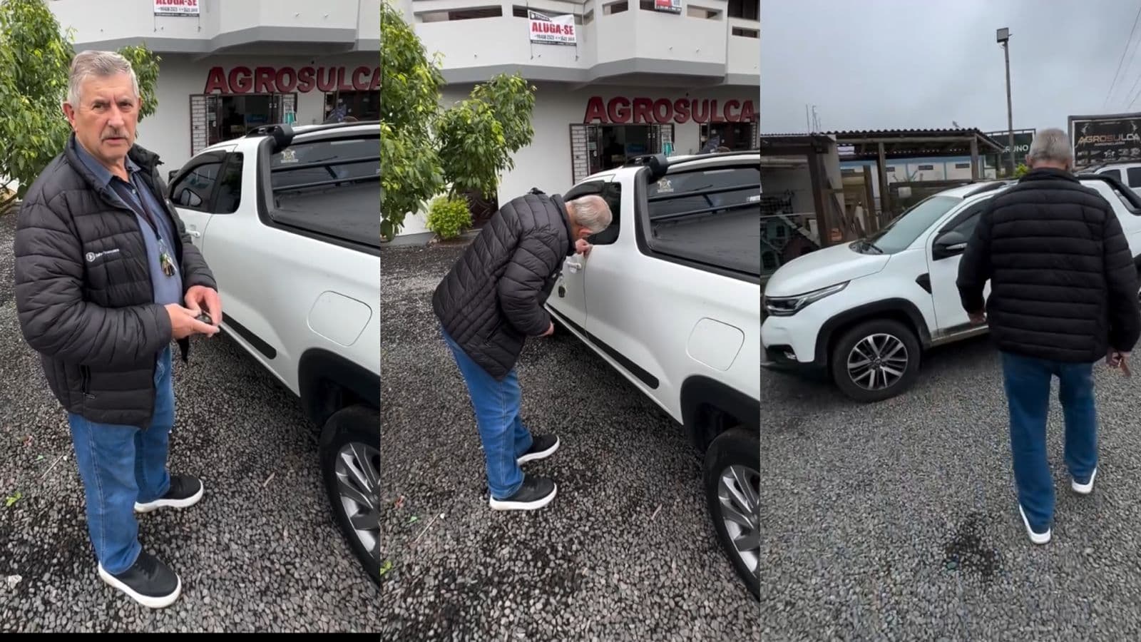 “Que que foi?”: idoso teima em abrir caminhonete que não era a dele e viraliza em SC