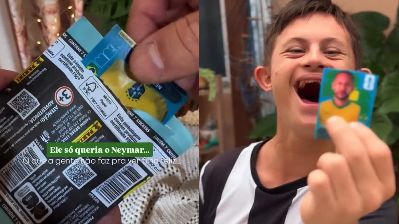 Menino com síndrome de Down ganha figurinha do Neymar feita pela família em SC e a reação viraliza