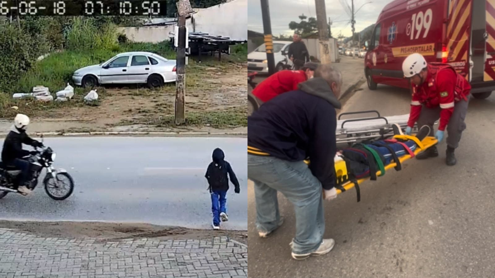 Motociclista foge após ser surpreendido e colidir com criança atravessando fora da faixa; VÍDEO