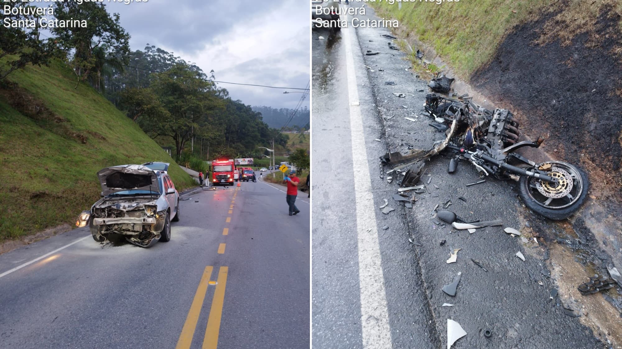 Motociclista é socorrido em estado grave após acidente entre três veículos em SC