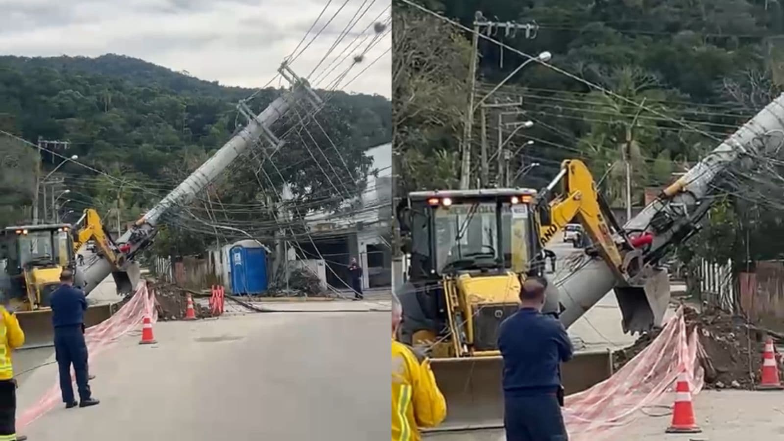 Retroescavadeira atinge poste em obra da CONASA e tira energia de mais de 11 mil unidades em Itapema