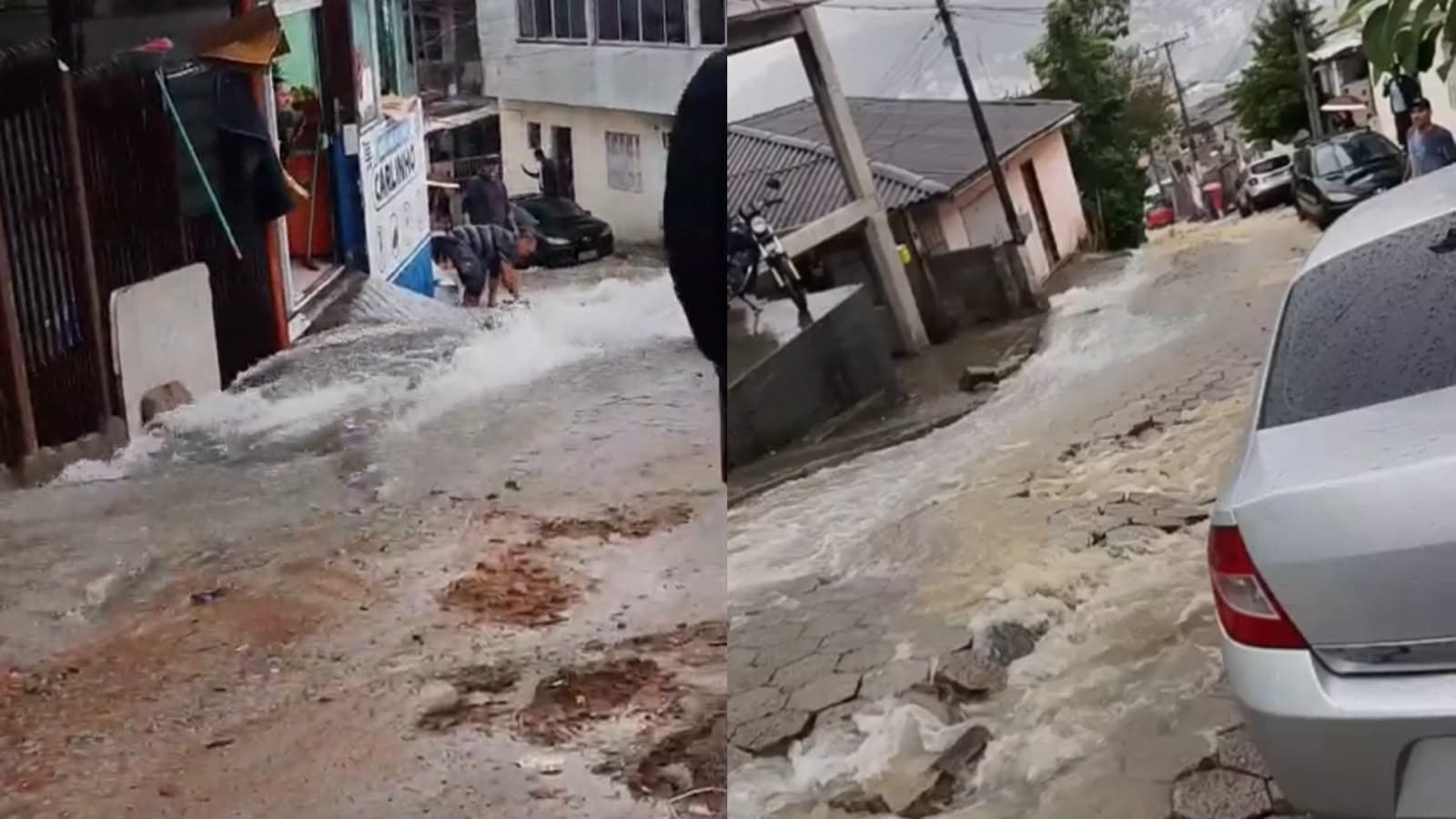 “Desesperador”: reservatório da Casan transborda, alaga ruas e interdita casas em Florianópolis