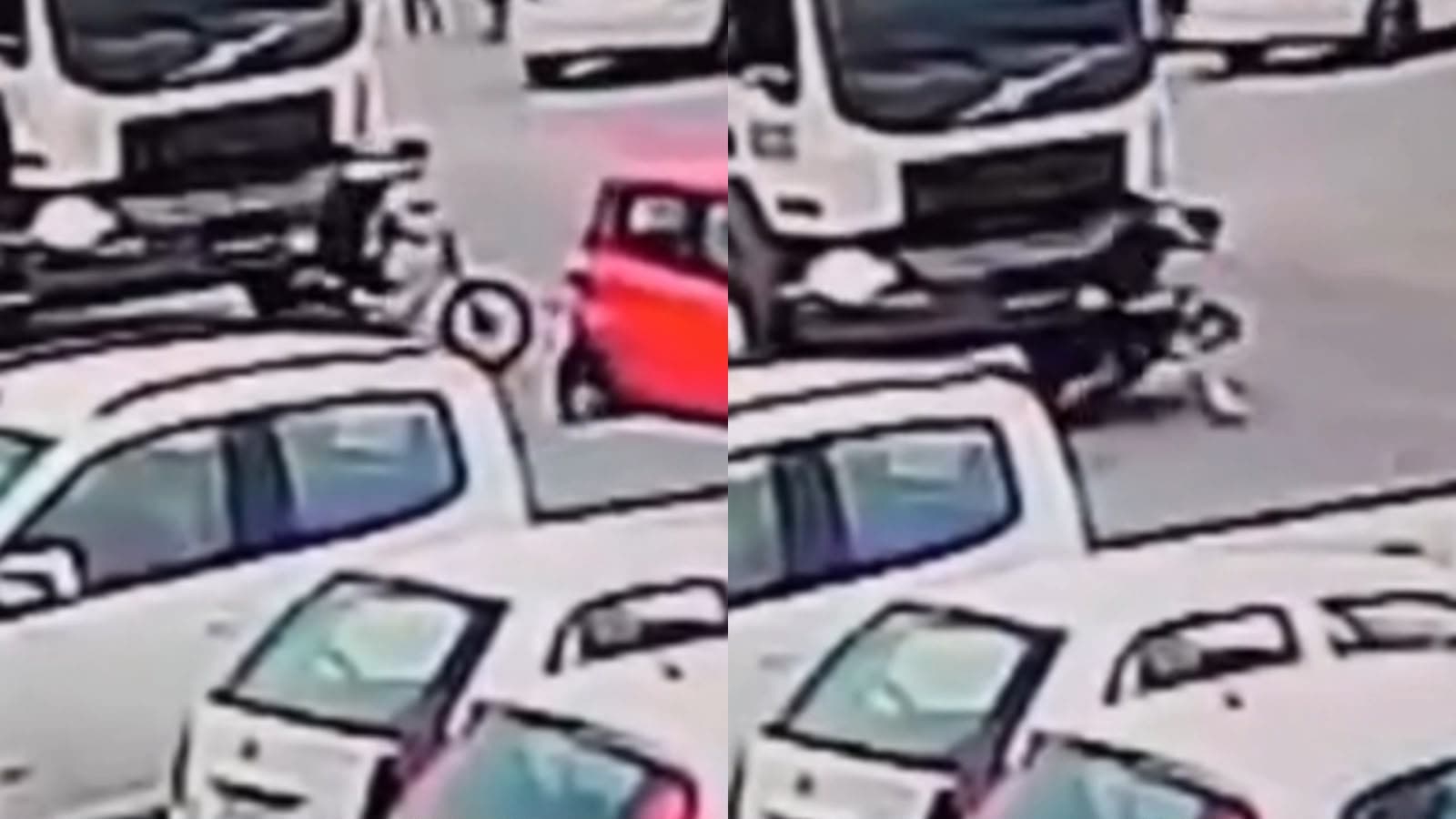 VÍDEO: Adolescente de bicicleta fica no ponto-cego de caminhão e por pouco não é esmagado