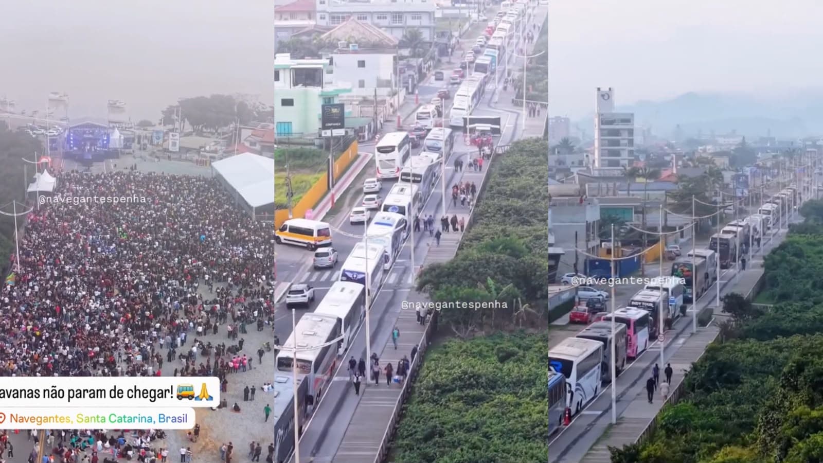 Imagens aéreas mostram Arena do Pontal tomada por multidão horas antes do show de Frei Gilson em Navegantes