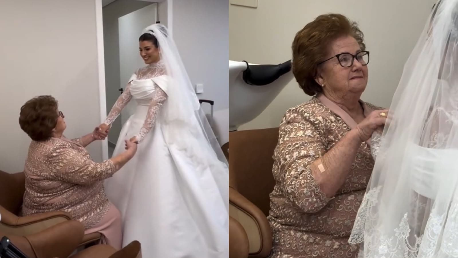 Ela sonhava em ver a neta de noiva: aos 79 anos, vó desaba de emoção ao vê-la de véu em Florianópolis